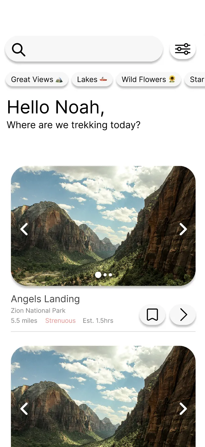 TREK app discover screen